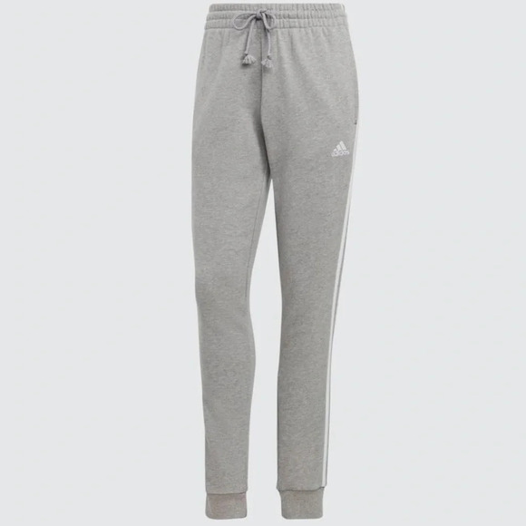 Adidas women’s Joggers Essentials 3-stripes French Terry Cuffed Pants, Gray XS - Picture 1 of 12